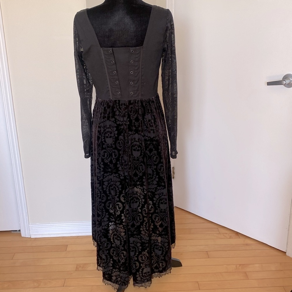 Black Lace High-Low Black Velvet Corset Midi Goth Dress Size 11 - Picture 9 of 17